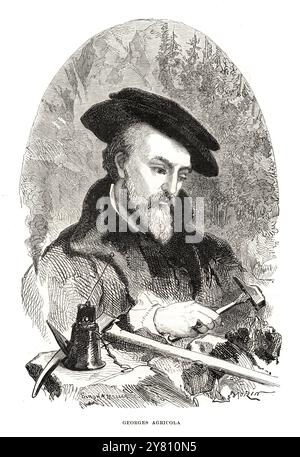 Porträt von Georgius Agricola (Georg Bauer - 1494-1555) - historische Gravur Stockfoto