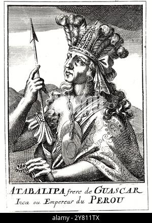 Atahualpa (d1553) letzter Inka-Kaiser von Peru Stich, 1686 Stockfoto