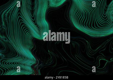 Abstraktes Bild mit grünem Wellenmuster auf schwarzem Hintergrund Stockfoto