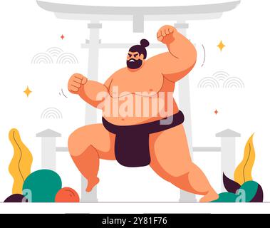 Sumo Wrestler Vektor-Illustration mit kämpfender japanischer traditioneller Kampfkunst und Sport-Aktivität in einem flachen Stil Cartoon-Hintergrund Stock Vektor