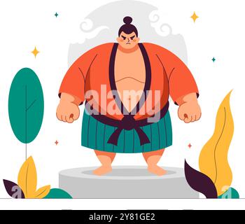 Sumo Wrestler Vektor-Illustration mit kämpfender japanischer traditioneller Kampfkunst und Sport-Aktivität in einem flachen Stil Cartoon-Hintergrund Stock Vektor