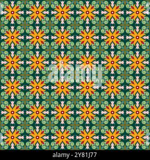 Nahtlose Azulejo-Fliese. Talavera-Muster. Keramikfliesen. Nahtloses Blumenmuster. Stock Vektor