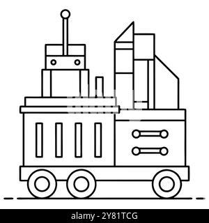 Einfache Linienzeichnung eines Roboters mit einem Kästchen oben. Fahren auf Rädern. Perfekt für die Illustration von Technologie. Automatisierung. Oder künstliche Intelligenz. Stock Vektor