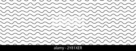 Schwarze Linien auf weißem BG als nahtloses Muster. Horizontale kurvige Streifen oder groovige Wellen. Einfache Vektordarstellung Stock Vektor