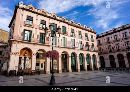 Gebäude auf dem Lopez de Allue Square, Huesca, Aragon Gemeinde, Spanien Stockfoto