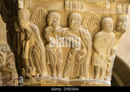 Massaker an den Unschuldigen, romanische Hauptstadt, Kloster San Pedro el Viejo, Huesca, Aragon Gemeinde, Spanien Stockfoto