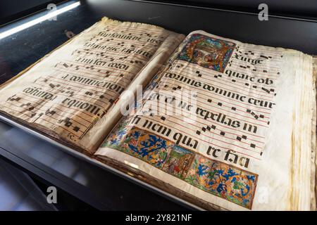 Initial und beleuchtet, graduell, Tinte und Tempera auf Pergament, um 1504, Schreibraum des Klosters Santa Engracia, Diözesanmuseum Huesca, Aragon communi Stockfoto