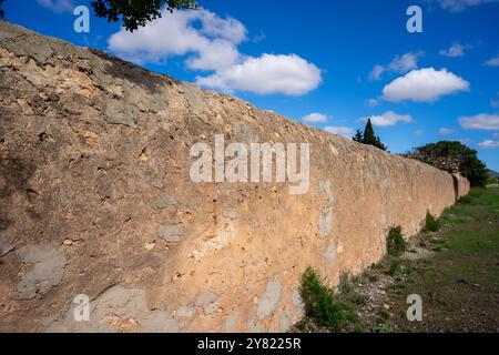 Mörtelwand, Erde und Steine, Llucmajor, Mallorca, Balearen, Spanien Stockfoto