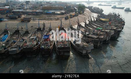Luftaufnahme des Fischmarktes, Chittagong Division, Chittagong, Bangladesch Stockfoto