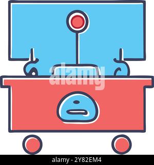 Eine lustige und verspielte Illustration eines Roboters oder KI-Assistenten auf Rädern. Perfekt für die Darstellung von Technologie. Automatisierung. Und freundlicher Kundenservice. Stock Vektor