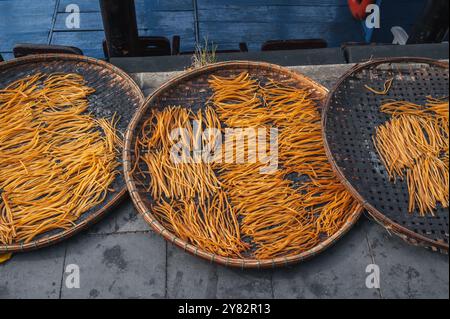 Getrockneter Fisch wird auf dem Markt in Vietnam in Asien verkauft Stockfoto