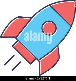 Eine einfache, aber effektive Cartoon-Rakete-Ikone. Perfekt für die Darstellung von Geschwindigkeit. Wachstum. Und Innovation bei digitalen Designs. Dieses Symbol ist ideal für Websites Stock Vektor