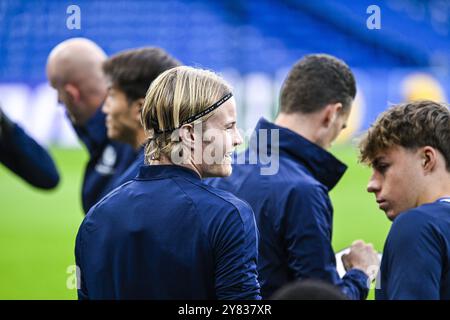 London, Großbritannien. Oktober 2024. Gent's Andri Gudjohnsen wurde während eines Trainings der belgischen Fußballmannschaft KAA Gent am Mittwoch, den 2. Oktober 2024 in London gezeigt. Das Team bereitet sich auf das morgige Spiel gegen den britischen FC Chelsea vor, am Eröffnungstag des UEFA Conference League-Turniers. BELGA FOTO TOM GOYVAERTS Credit: Belga Nachrichtenagentur/Alamy Live News Stockfoto