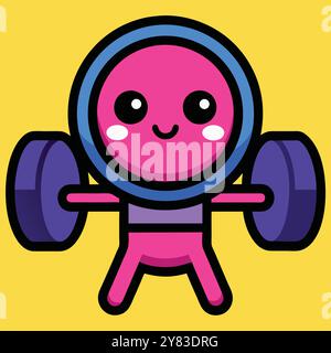 Eine süße und fröhliche Cartoon-Figur, die mit einem großen Lächeln Gewichte hebt. Perfekt für Fitness. Motivation. Und gesunde Lifestyle-Designs. Stock Vektor