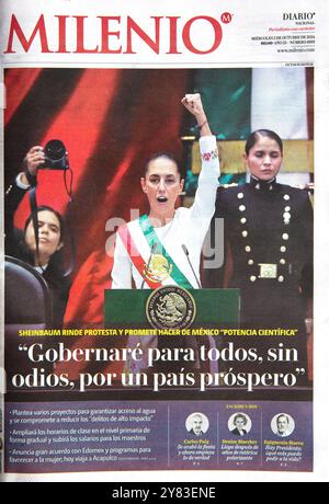 Mexikanische Zeitung über den Beitritt von Mexikos erster weiblicher und jüdischer Präsidentin Claudia Sheinbaum Pardo Stockfoto