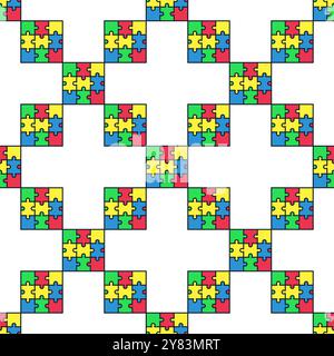 Kreatives quadratisches Puzzle Vektor Puzzles Konzept farbiges nahtloses Muster Stock Vektor