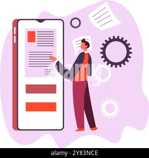 Mann mit großem Smartphone-Vektor Stock Vektor