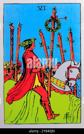 Six of Wands - Tarot Card Studio eingerichtet. Stockfoto