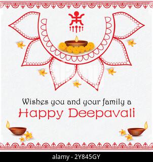 Happy deepavali mit Oil Diya und Hakenkreuz-Logo, Mandala-Kunst Stock Vektor