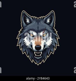 Eine Illustration im Esport-Stil mit einem wütenden Wolfskopf-Logo Stock Vektor