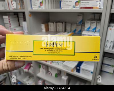 EPIPEN Packung mit dem Wirkstoff Epinephrin von Mylan, zur Behandlung von Anaphylaxie, schweren allergischen Reaktionen, anaphylaktischem Schock Stockfoto