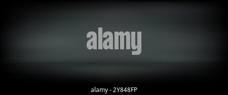 Leerer schwarzer, solider Studioverlauf bg mit Taschenlampe in der Mitte. Dunkle düstere Wand und Boden. Innenmodell für Produktpräsentation. Einfache Stufe bac Stock Vektor