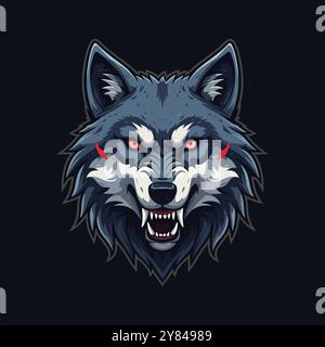 Eine Illustration im Esport-Stil mit einem wütenden Wolfskopf-Logo Stock Vektor