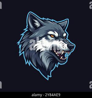 Eine Illustration im Esport-Stil mit einem wütenden Wolfskopf-Logo Stock Vektor