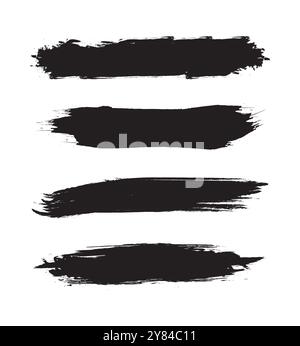 Gerade Markierungslinie Vektorkonturen. Schwarze Streifen mit Pinsel. Textmarkierstift, Marker, Pinsel, unterstreichende Konturen eingestellt. Grobe, dickflüssige Farbe Stock Vektor