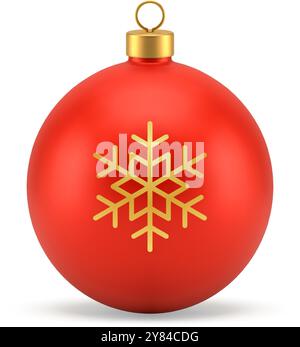 Rote Weihnachtskugel Spielzeug Mode Dekor mit goldener Schneeflocke und Schleife realistische Vektor Illustration. Weihnachten Neujahr mit luxuriöser Zierkugel in Metallic-Optik Stock Vektor
