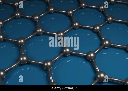 Dreidimensionale Darstellung von Graphenmolekülen. 3D-Abbildung. Stockfoto