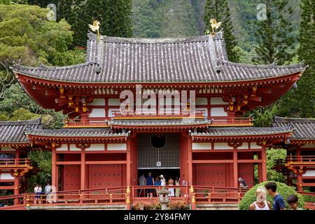 Nahaufnahme des berühmten Byodo-in-Tempels auf Hawaii Stockfoto