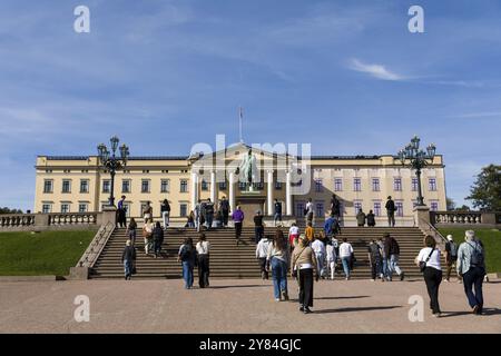 Besuchermassen auf dem Weg zum Königspalast Oslo, Norwegen, Europa Stockfoto