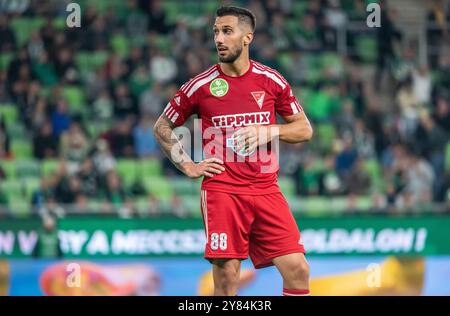 Budapest, Ungarn – 9. Oktober 2022. Debrecen-Stürmer Mark Szecsi während des ungarischen Ligaspiels Ferencvaros gegen Debrecen (2:0). Stockfoto