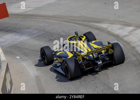 Der INDYCAR-Fahrer COLTON HERTA (26) aus Valencia, Kalifornien, reist in seinem Andretti Autosport Honda während einer Trainingseinheit für durch die Kurven Stockfoto