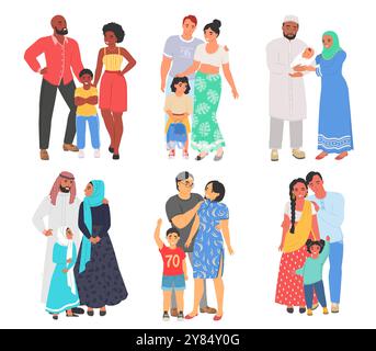 Mann und Frau, internationales Paar mit Kinderset Stock Vektor
