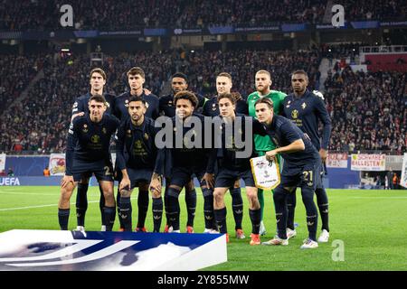 Leipzig, Deutschland. Oktober 2024. Das Startelf von Juventus für das UEFA Champions League Spiel zwischen RB Leipzig und Juventus in der Red Bull Arena in Leipzig. Quelle: Gonzales Photo/Alamy Live News Stockfoto