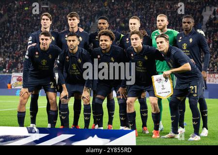 Leipzig, Deutschland. Oktober 2024. Das Startelf von Juventus für das UEFA Champions League Spiel zwischen RB Leipzig und Juventus in der Red Bull Arena in Leipzig. Quelle: Gonzales Photo/Alamy Live News Stockfoto