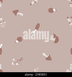 Nahtloses Vektormuster mit Waldfall farbigem Beige und braunem Wildpilz. Handgezeichnet. Vektorabbildung Stock Vektor