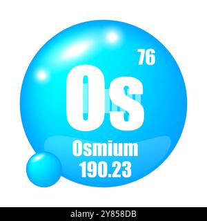 Osmium-Symbol. BS-chemisches Element. Atomzahl 76. Masse 190.23. Blauer Kugelvektor. Stock Vektor