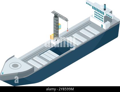 Isometrisches Symbol für Frachtschiff. Seeverkehr im Güterverkehr Stock Vektor