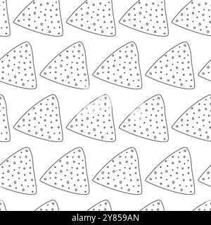 Outline Nacho Chips nahtloses Muster in minimalistischem Stil. Happy Nacho Day Hintergrund Textur Idee. Isoliert auf weißem Vektor Illustration Wrapping, Hintergrundbild oder Web, Poster, Banner, thematische Karten Stock Vektor