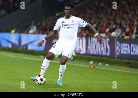 Aurelien Tchouameni von Real Madrid während der UEFA Champions League, League-Phase, am 2. Spieltag des Fußballspiels zwischen Lille OSC (LOSC) und Real Madrid am 2. Oktober 2024 in Stade Pierre Mauroy, Decathlon Arena in Villeneuve-d&#39;Ascq bei Lille, Frankreich Stockfoto