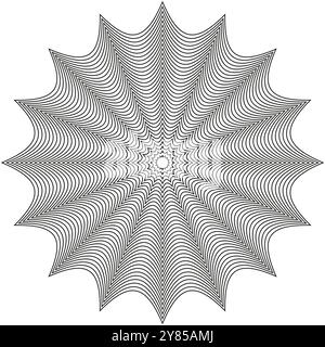 Abstrakte Sternlinien. Optisches Täuschungsdesign. Geometrisches Muster. Schwarz-weiß-Kunst. Stock Vektor