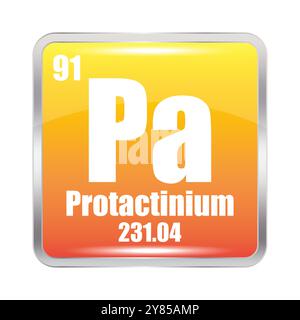 PA-Symbol. Protactiniumelement. Atomzahl 91. Masse 231.04. Orangefarbener quadratischer Hintergrund. Vektorsymbol. Stock Vektor