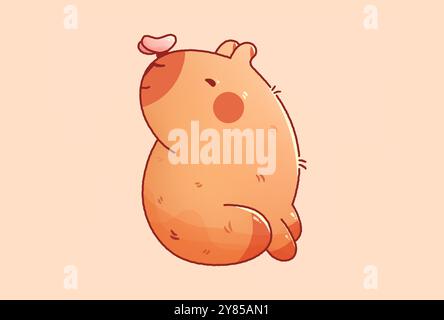 Kawaii Cutie Capybara mit Schmetterling auf der Nase. Stock Vektor