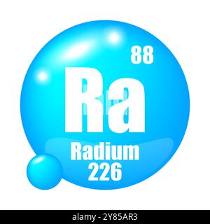 Radium-Symbol. Chemisches Element RA. Atomzahl 88. Masse 226. Blaues Kugelbild. Vektorsymbol. Stock Vektor