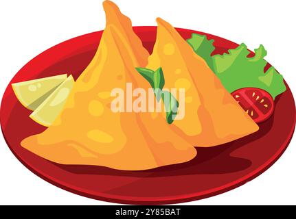 Samosa-Zeichentricksymbol. Knusprige traditionelle indische Küche Stock Vektor