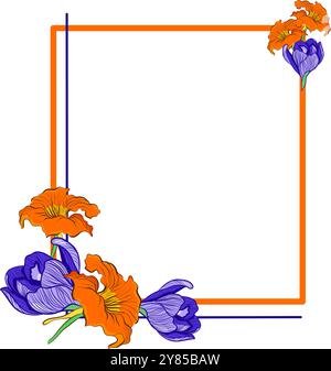 Geometrischer Blumenrahmen mit Kapuzinerkresse und Krokusvektorillustration Stock Vektor