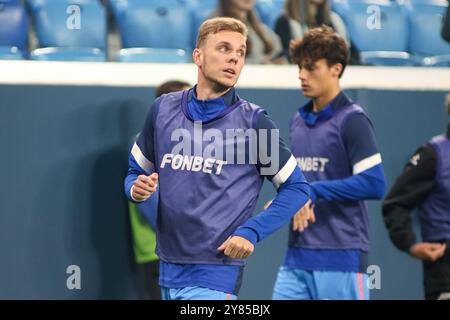Sankt Petersburg, Russland. Oktober 2024. Maksim Glushenkov (67) von Zenit, der während des Fußballspiels des Fonbet Cup of Russia zwischen Zenit Sankt Petersburg und Akron Tolyatti in der Gazprom Arena zu sehen war. Endpunktzahl: Zenit 5:1 Akron. Quelle: SOPA Images Limited/Alamy Live News Stockfoto